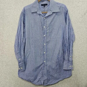 Tommy Hilfiger Mens‎ Striped Blue White Dress Shirt Size 16.5 Neck 32-33 Sleeve